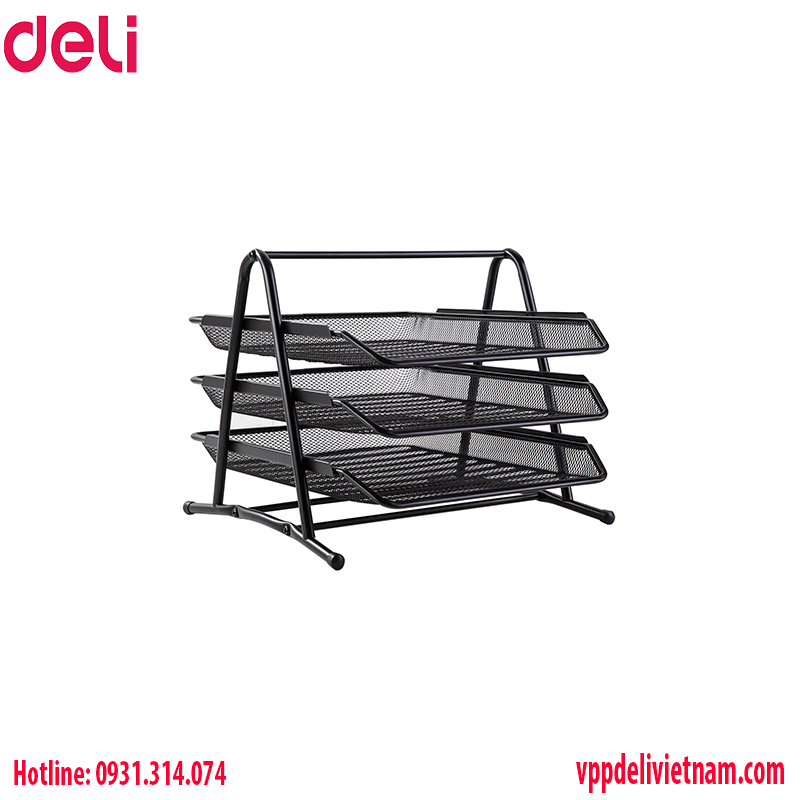 Khay đựng tài liệu 3 tầng Deli E9181 (màu đen)