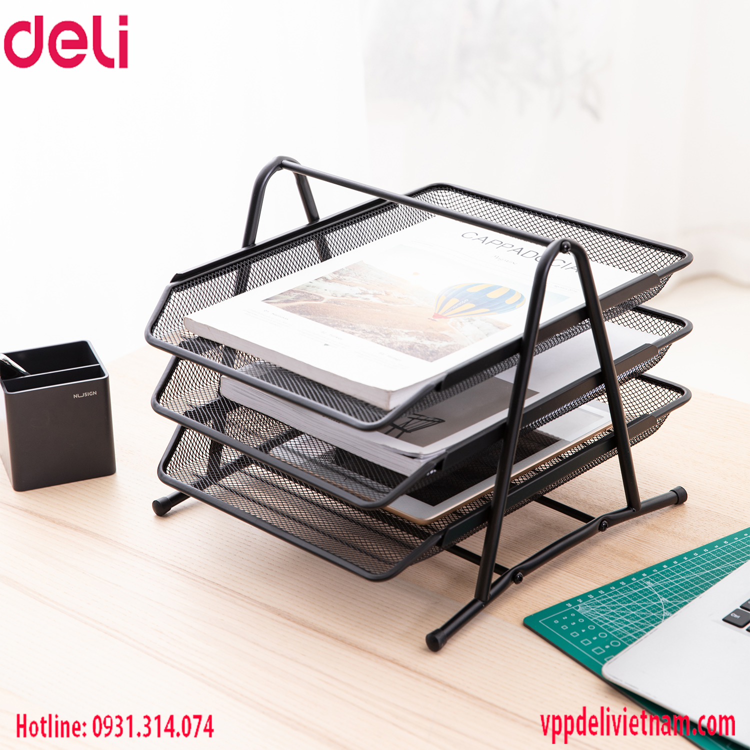 Khay đựng tài liệu 3 tầng Deli E9181 (màu đen) - Ảnh 2