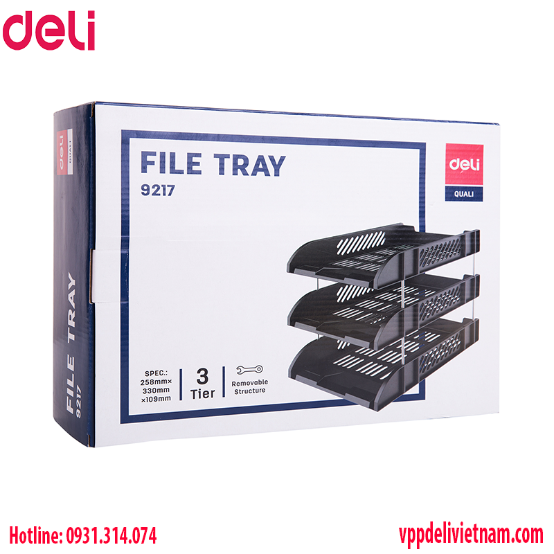 Kệ đựng tài liệu 3 tầng Deli E9217 màu xám, màu đen - Ảnh 2