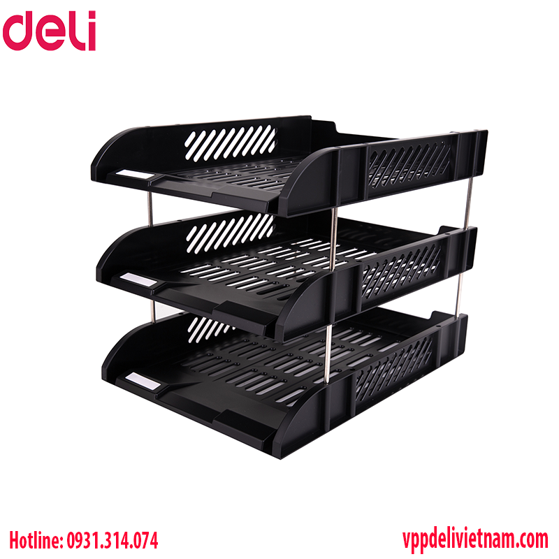 Kệ đựng tài liệu 3 tầng Deli E9217 màu xám, màu đen - Ảnh 3