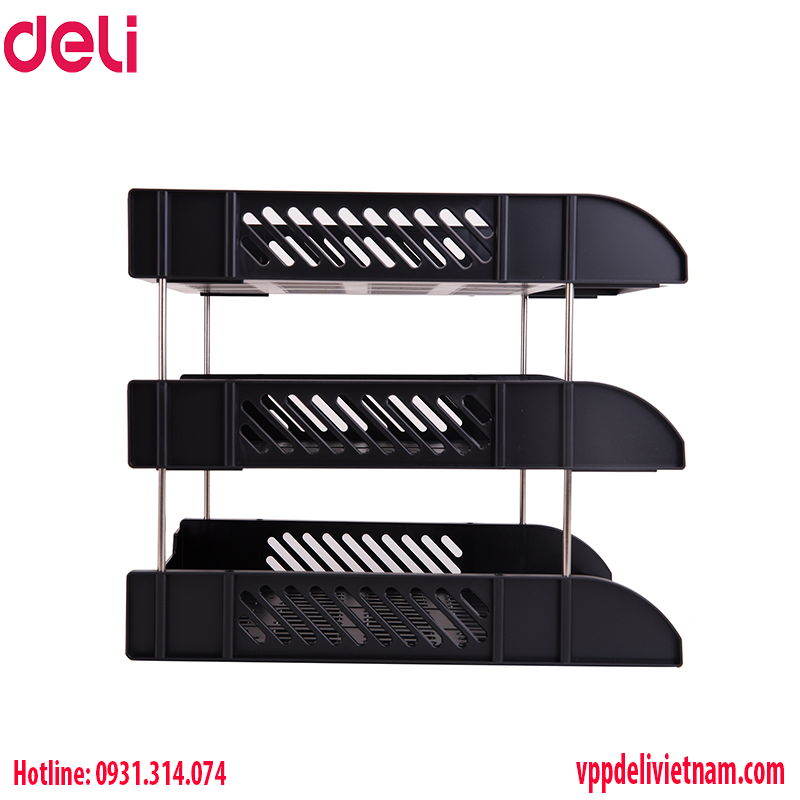 Kệ đựng tài liệu 3 tầng Deli E9217 màu xám, màu đen - Ảnh 4