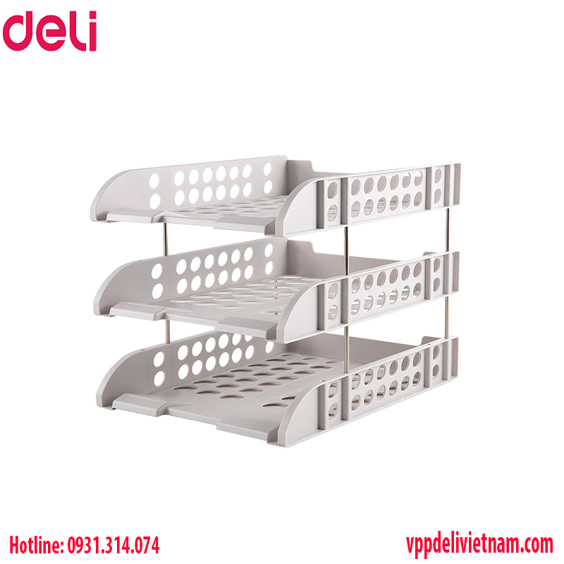 Kệ đựng tài liệu 3 tầng Deli E9217 màu xám, màu đen - Ảnh 6