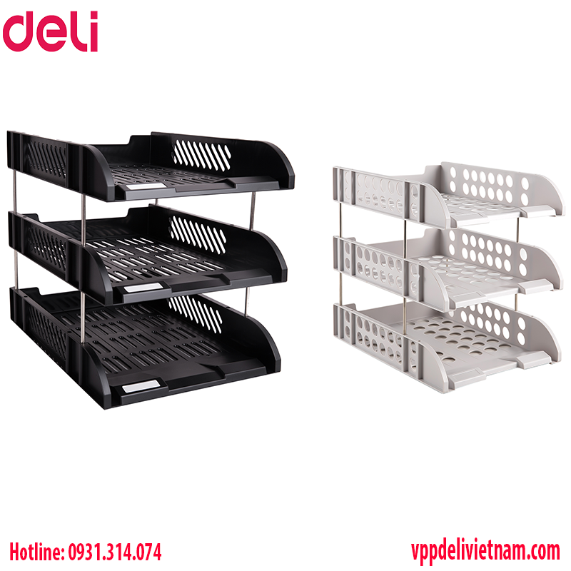 Kệ đựng tài liệu 3 tầng Deli E9217 màu xám, màu đen