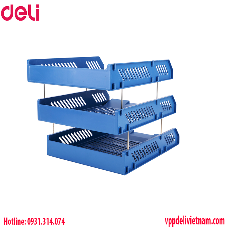 Khay đựng tài liệu 3 tầng Deli E9209 màu xanh - Ảnh 4