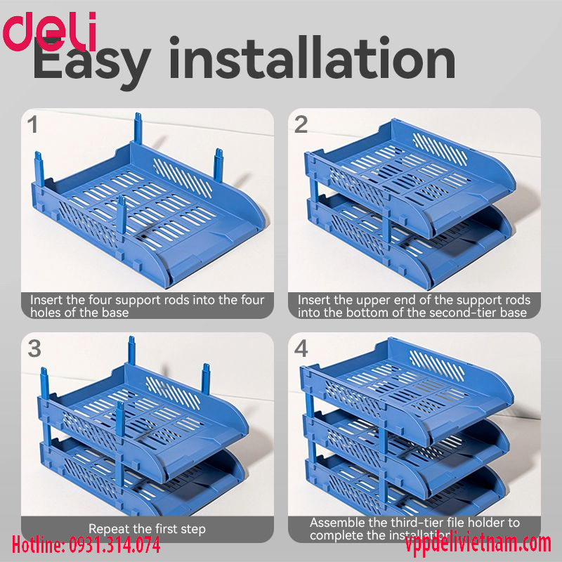 Kệ đựng tài liệu 3 tầng Deli E9213 – màu Đen/Xanh/Xám - Ảnh 3