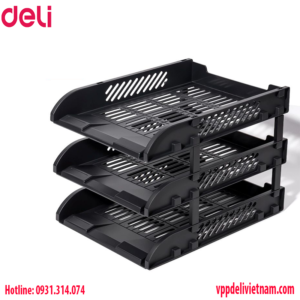 Kệ đựng tài liệu 3 tầng Deli E9213 – màu Đen/Xanh/Xám