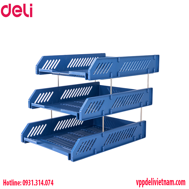 Khay đựng tài liệu 3 tầng Deli E9209 màu xanh - Ảnh 5