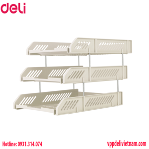 Giá tài liệu 3 tầng Deli E9209 _Màu xám nhạt