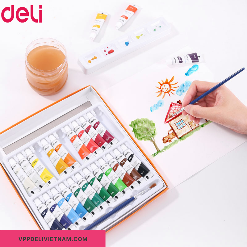 Màu nước Gouache Deli 73864 – Bộ 24 tuýp 5ml - Ảnh 2