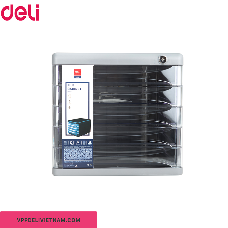 Tủ nhựa đựng tài liệu 5 ngăn Deli E9795 Xám-Đen - Ảnh 3