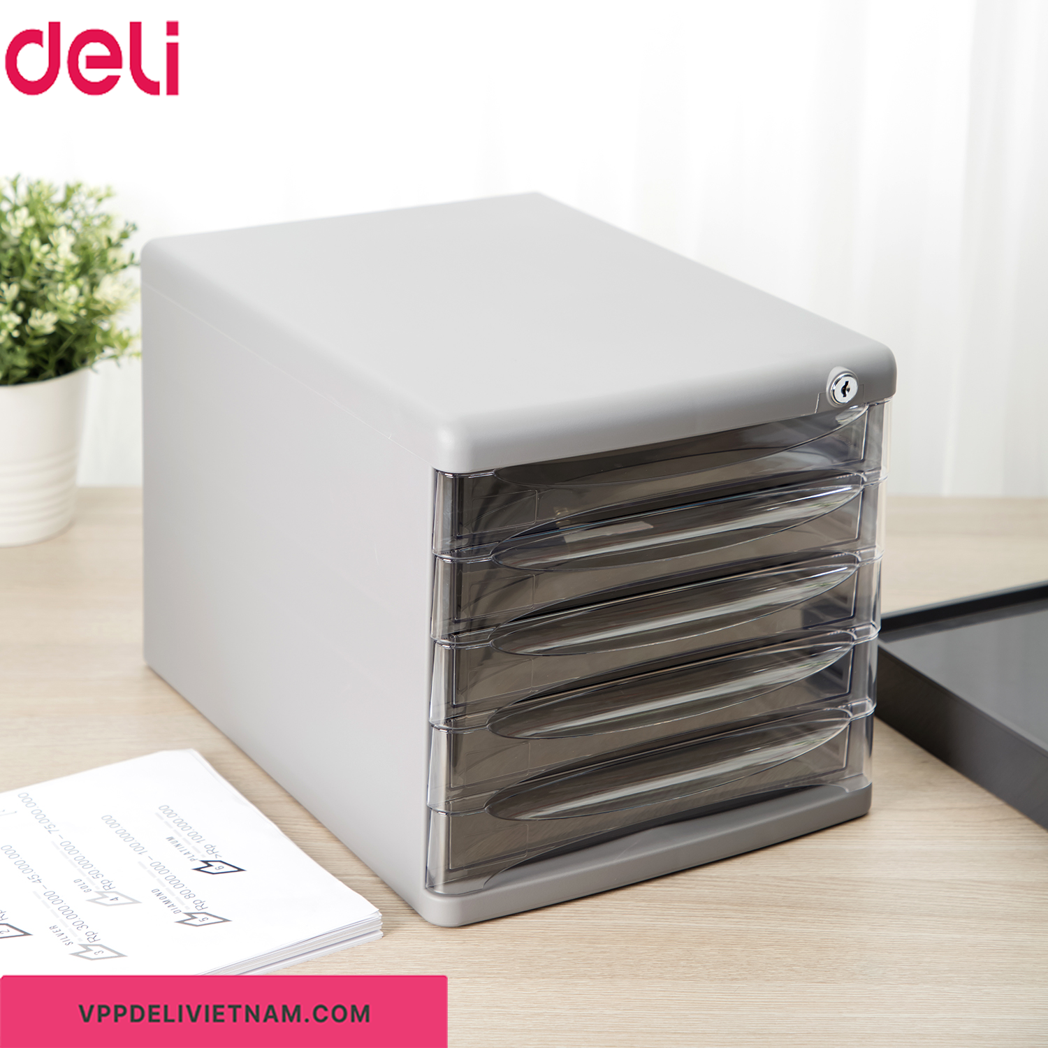 Tủ nhựa đựng tài liệu 5 ngăn Deli E9795 Xám-Đen - Ảnh 5