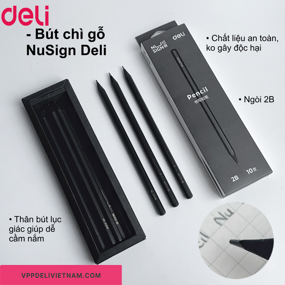 Bút Chì 2B Deli Nusign NS722 – Hộp 10 Cây - Ảnh 3