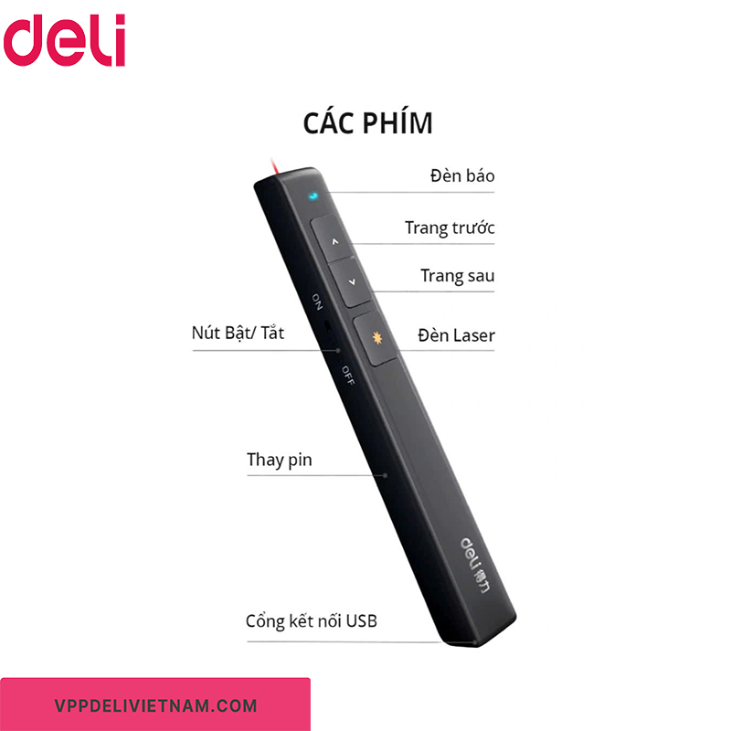 Bút chỉ bảng laser trình chiếu Deli 2808P - Ảnh 3